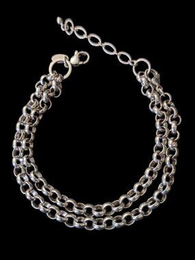 Origami Owl Double Strand Chain Link Chunky 9.75"-11.75" Silver Tone Anklet